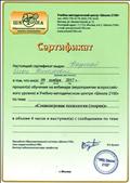 Сертификат прошла обучение на вебинаре (мероприятие всеросийского уровня) в Учебно - методическом центре "Школа 2100" по теме: "Социоигоровая технология (теория)"